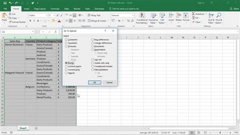 Examples of deleting empty cells in Excel